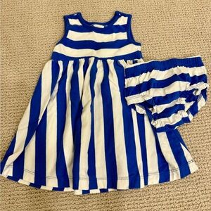 Hanna Andersson Blue and White Striped Dress with Bloomers